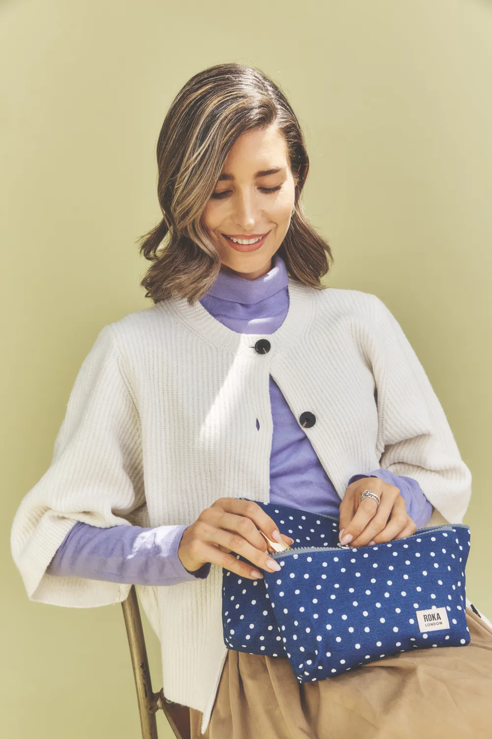 Roka London Maida Vale pouch Navy Polka Small 1,2 liter