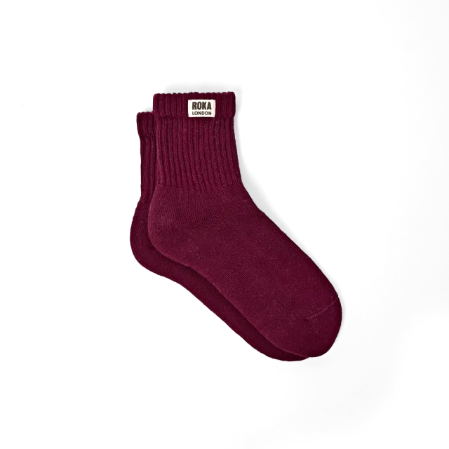 Roka London Windsor strømper Plum crew økobomuld