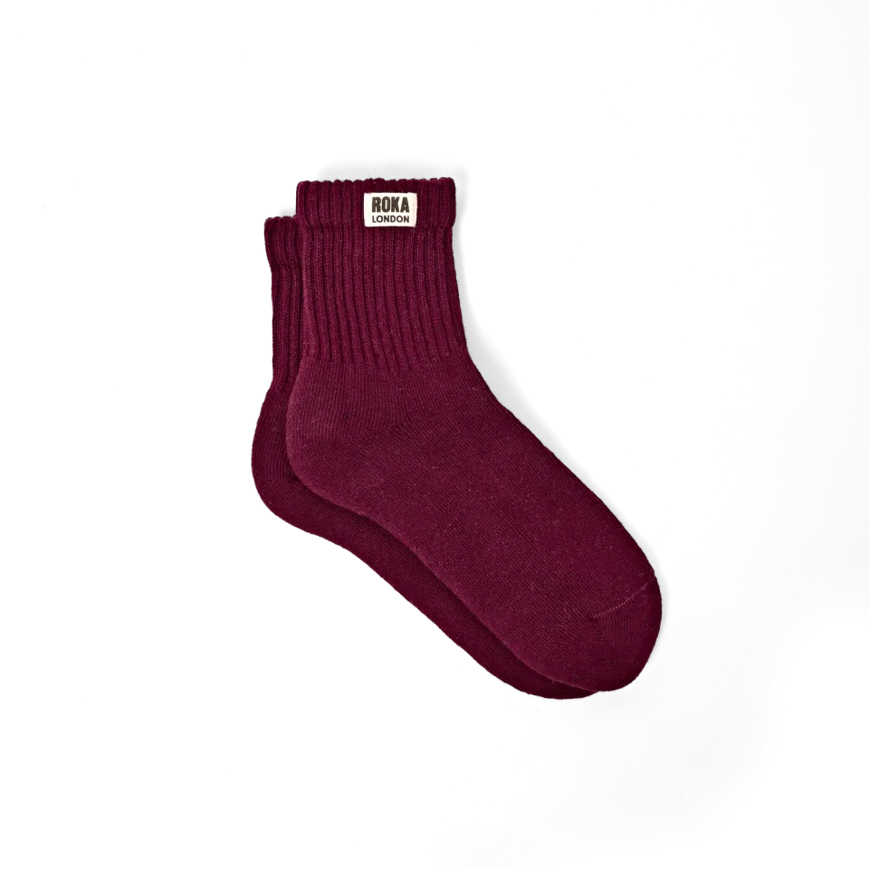 Roka London Windsor strømper Plum crew økobomuld