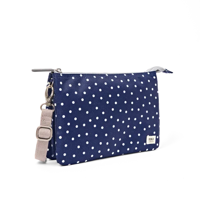 Roka London Carnaby crossbody taske XL Navy Polka Dot