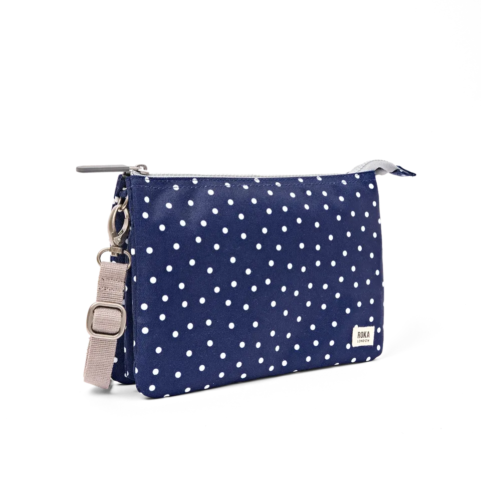 Roka London Carnaby crossbody taske XL Navy Polka Dot