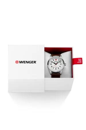 Wenger Terragraph herreur hvid skive brun læderrem