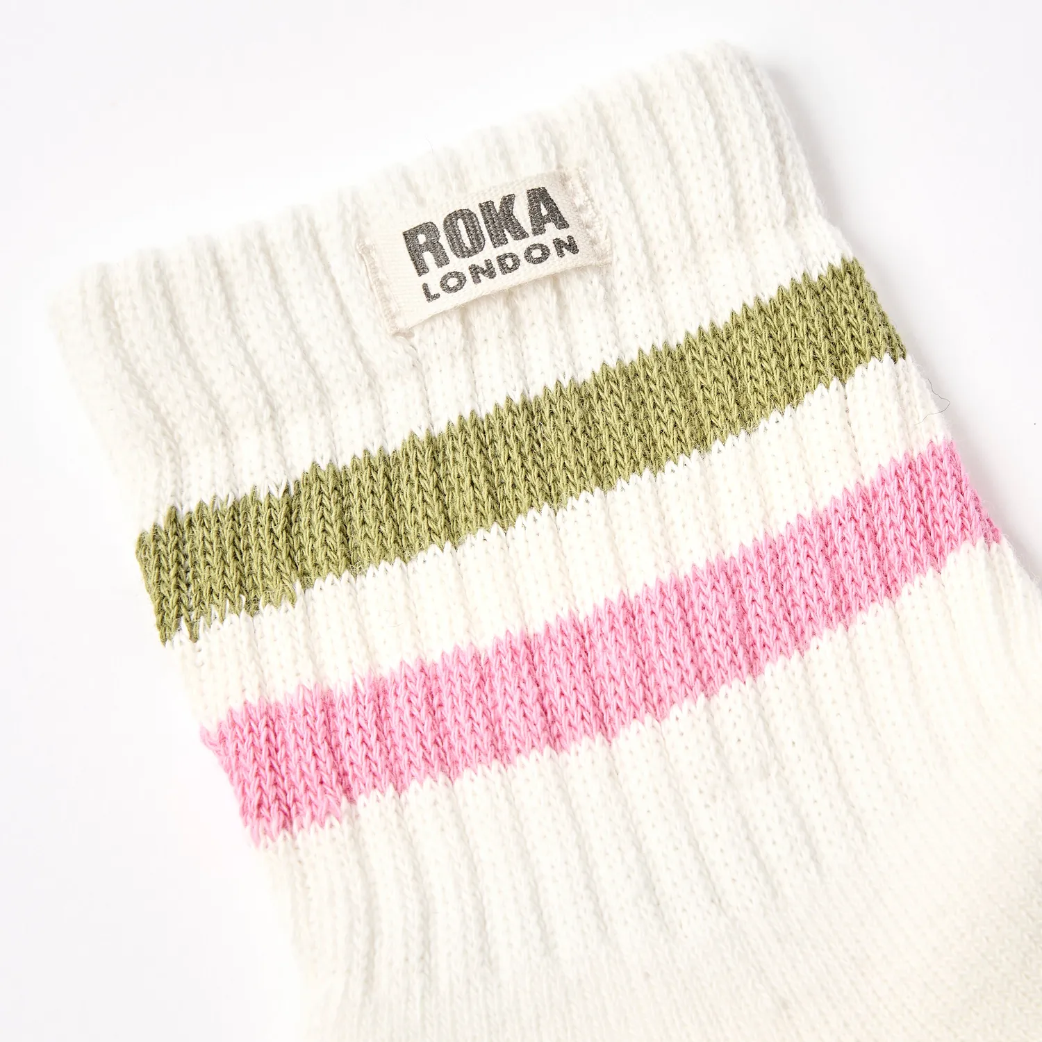Roka London Windsor Stripe crew sokker Avocado Pink stribet