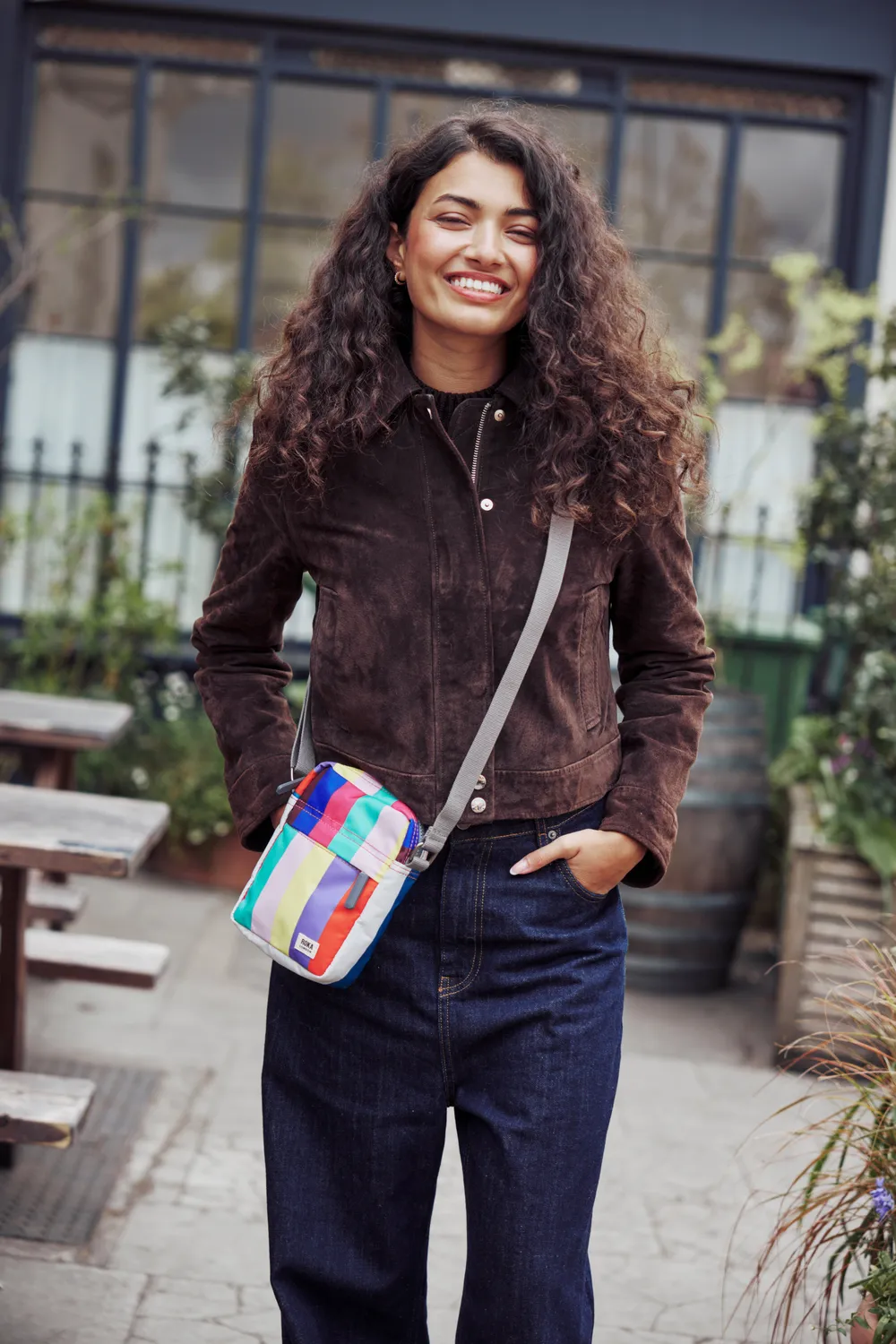 Roka London Bond Pocket crossbody taske Small Wide Multi Stripe