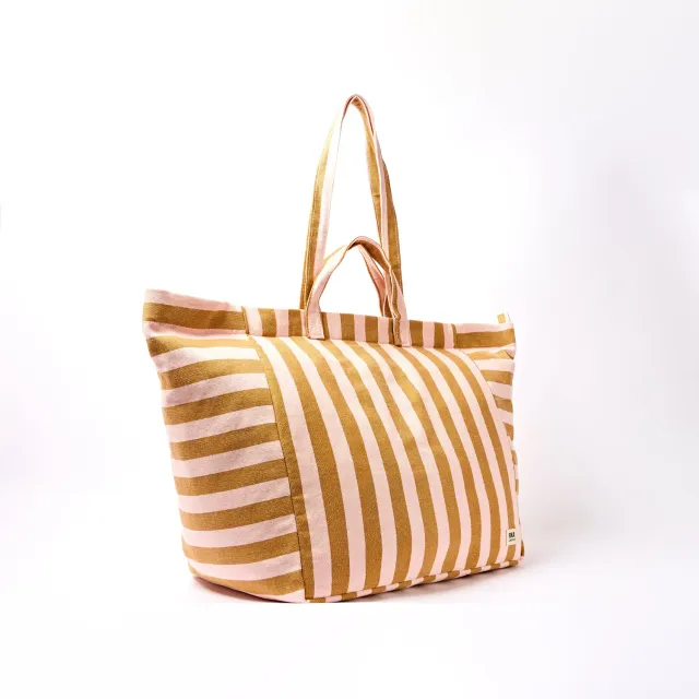 Roka London Marylebone Rose Gold Stripe totebag large 43 liter bomuld