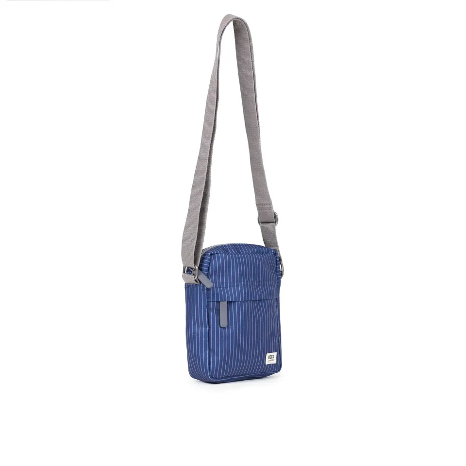 Roka London Bond crossbody dark denim pin stripe small