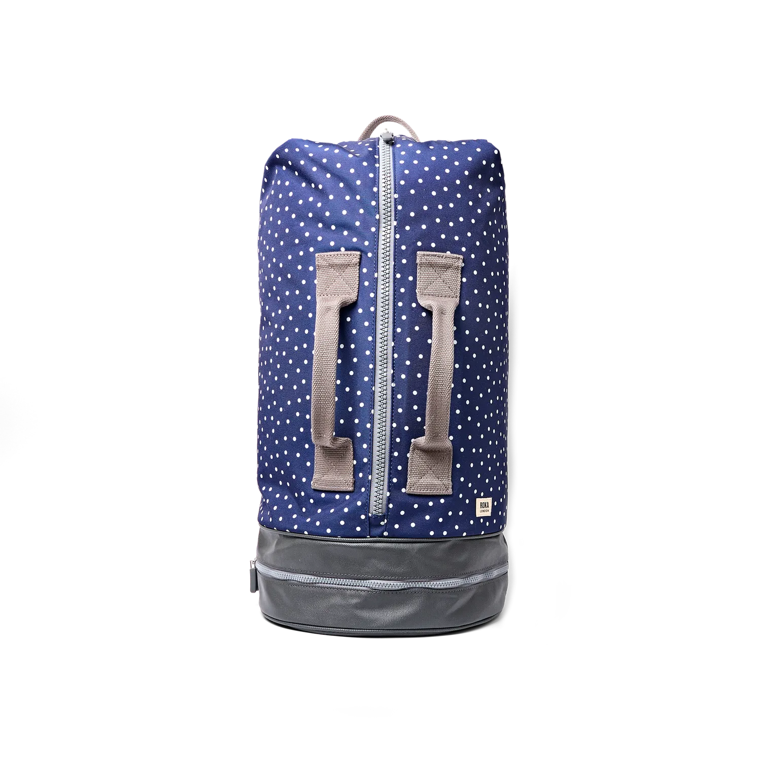Roka London Heathrow duffelbag Navy Polka Dot Large skorum