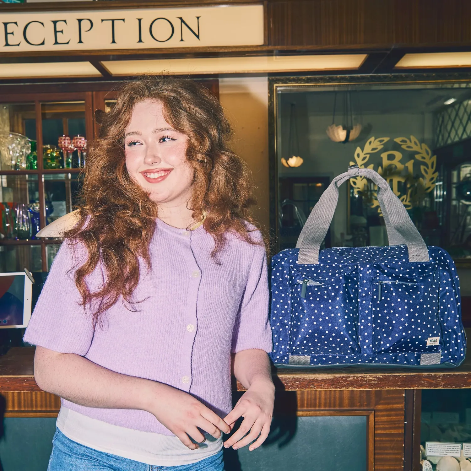 Roka Gatwick duffel Small navy polka dot håndbagage
