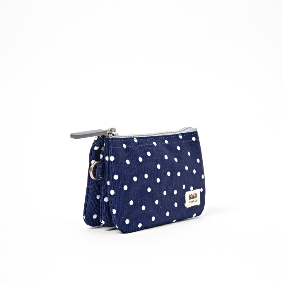 Roka London Carnaby pung Navy Polka Dot Small 0,2 liter