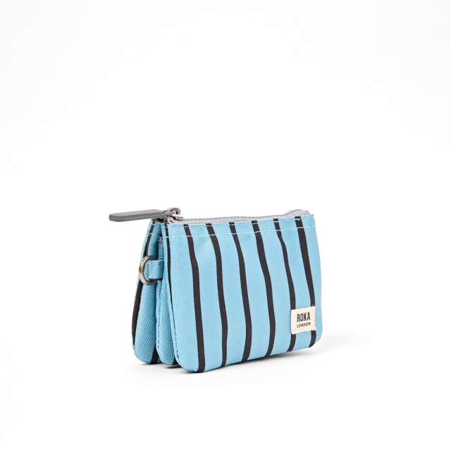 Roka London Carnaby pung Small blue stripe canvas