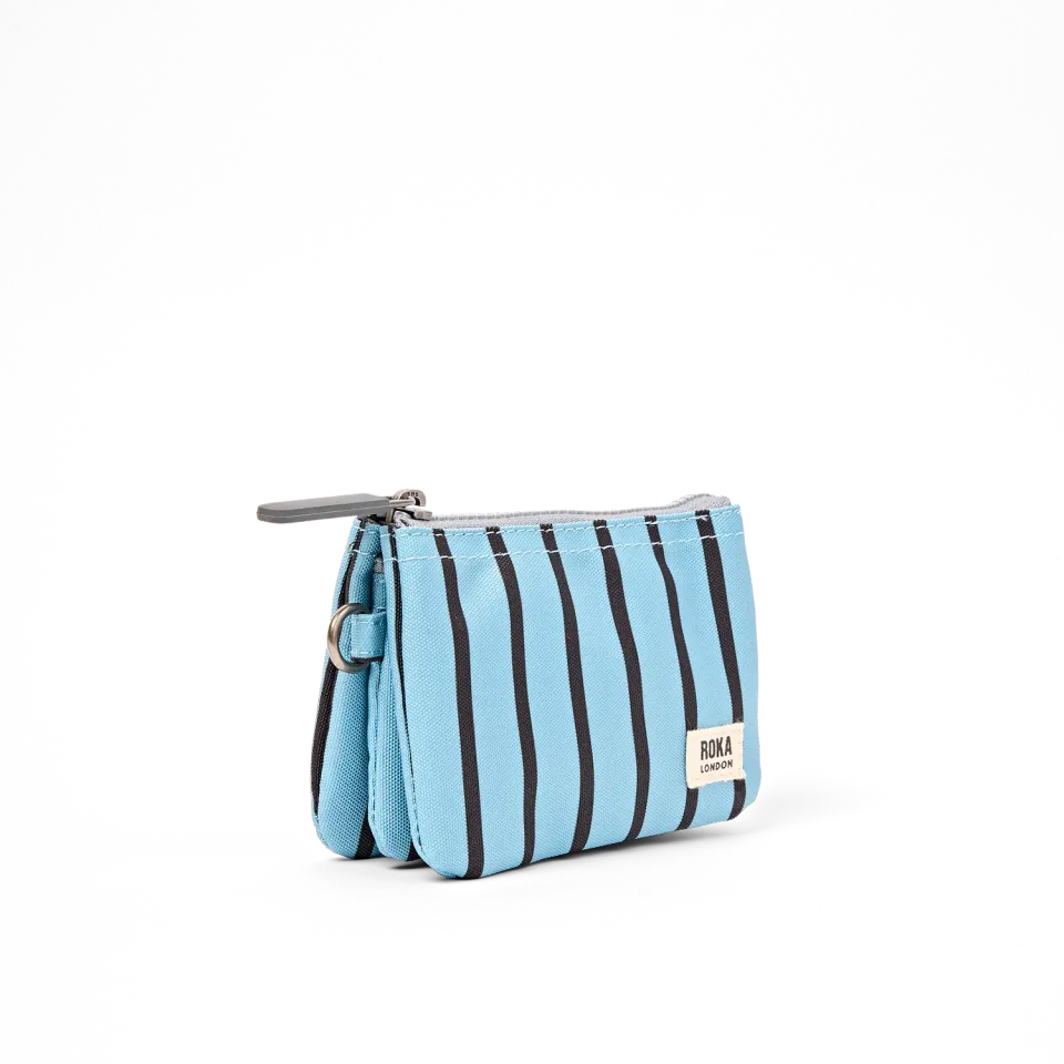 Roka London Carnaby pung Small blue stripe canvas