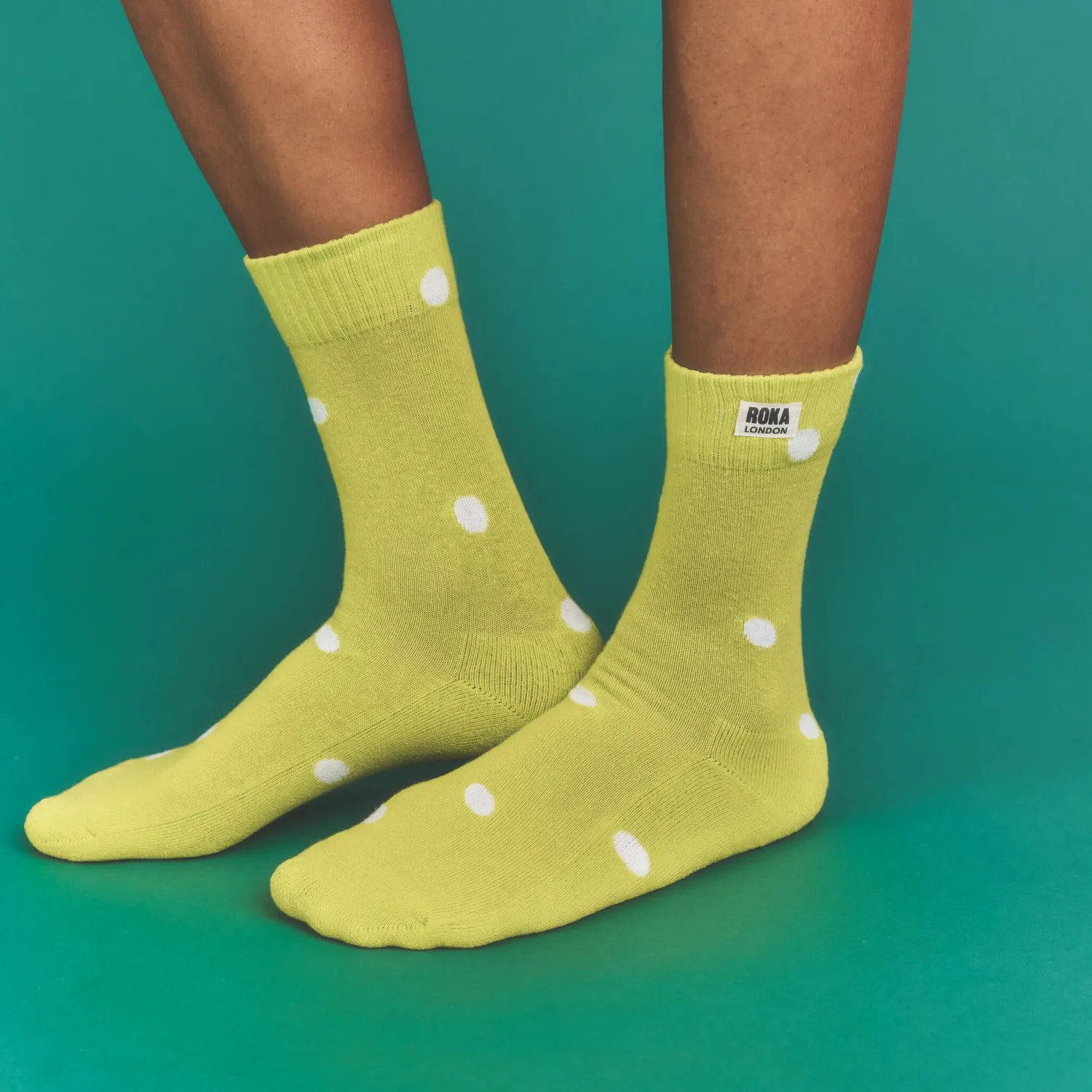 Roka London Wimbledon strømper lime dot UK 3-8 bomuld