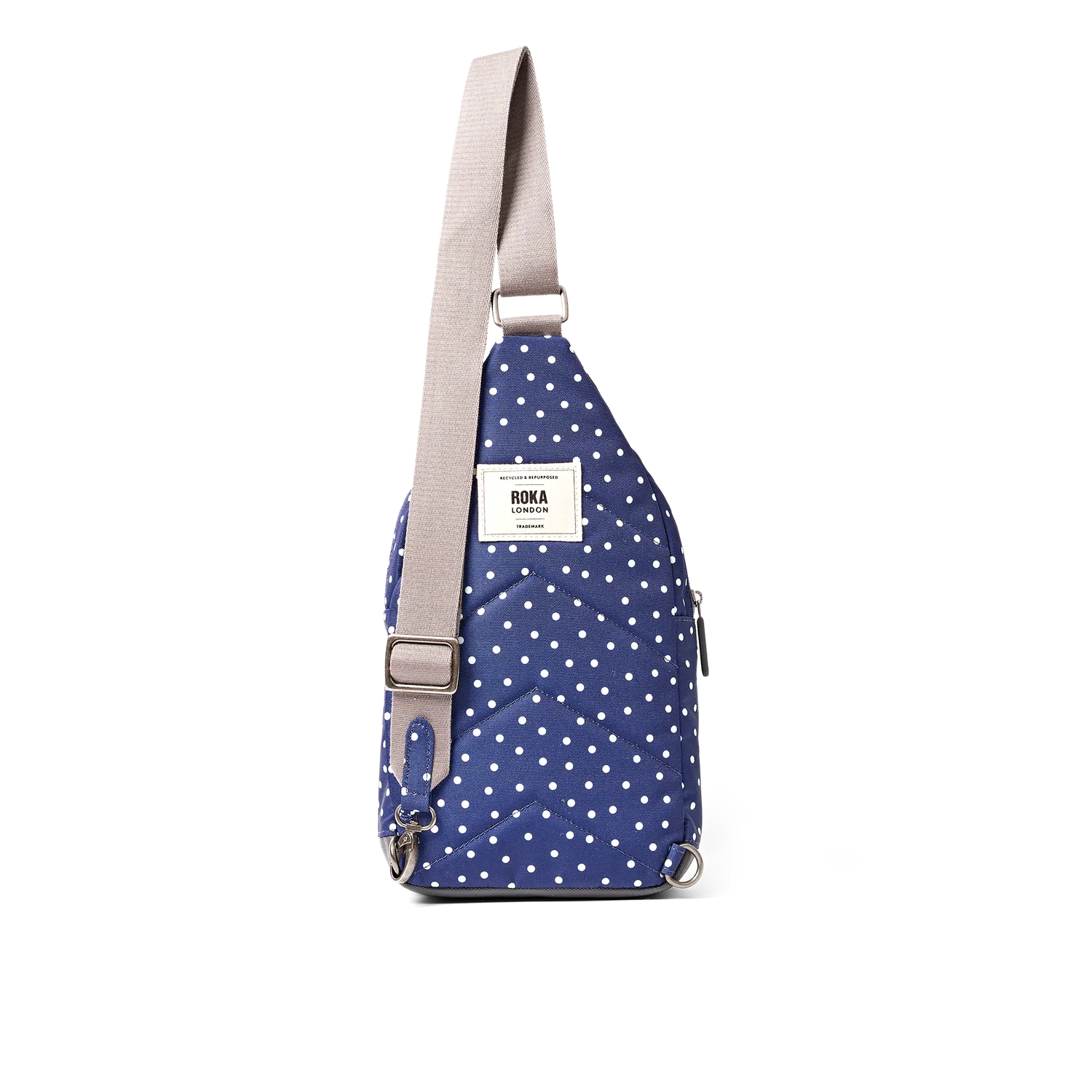 Roka Willesden crossbody taske navy prik Large med lynlås