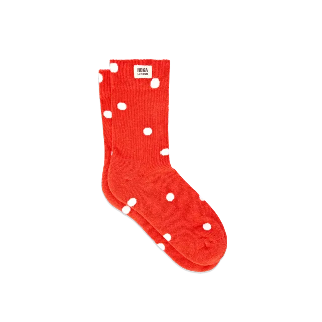 Roka London Wimbledon crew socks spicy orange dot økologisk