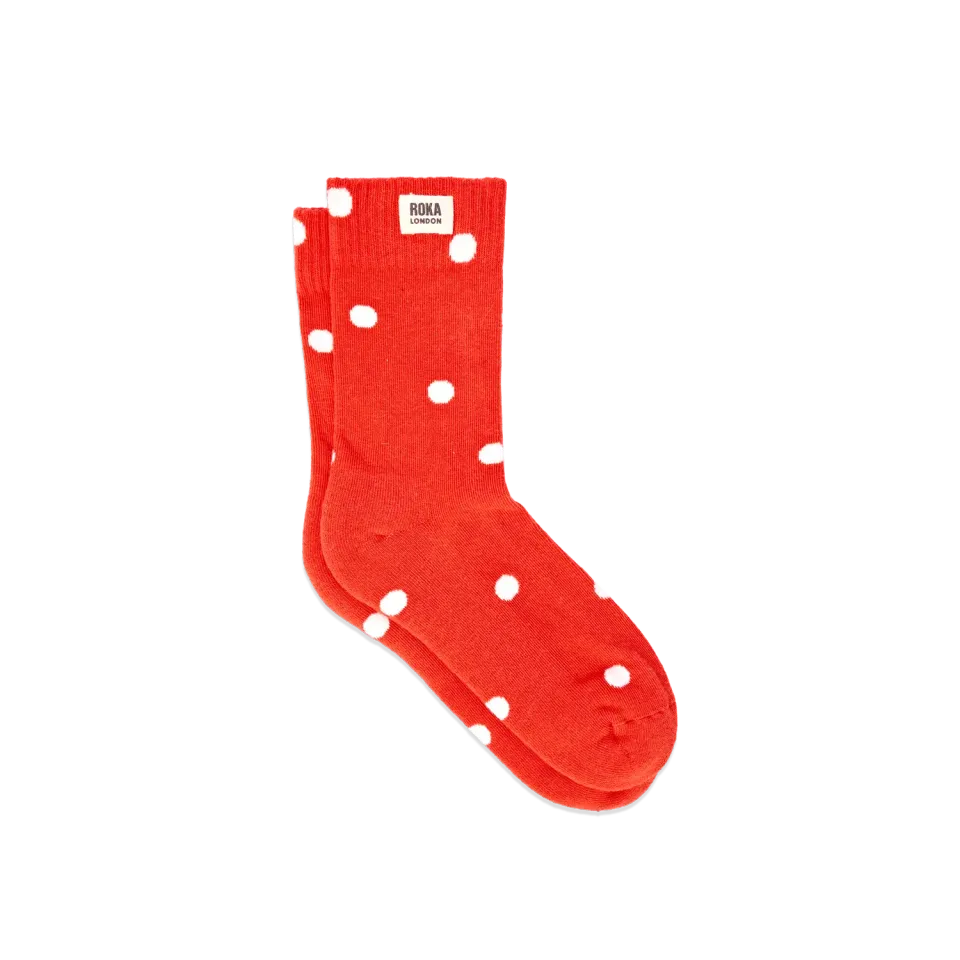 Roka London Wimbledon crew socks spicy orange dot økologisk