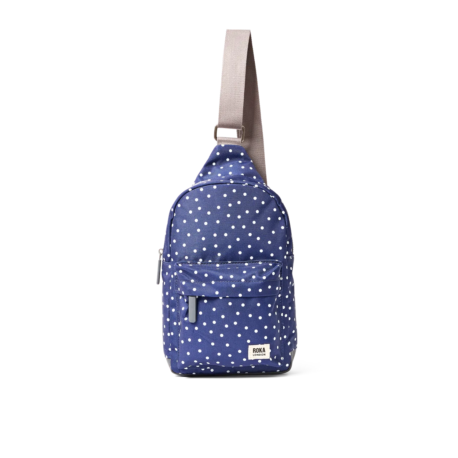 Roka Willesden crossbody taske navy prik Large med lynlås