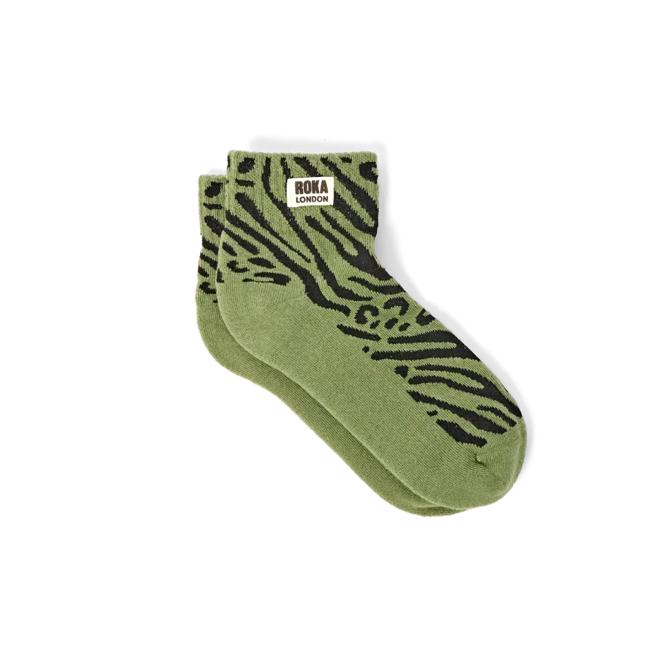 Roka London Wembley ankelsokker Green Animal 36-42 bomuld