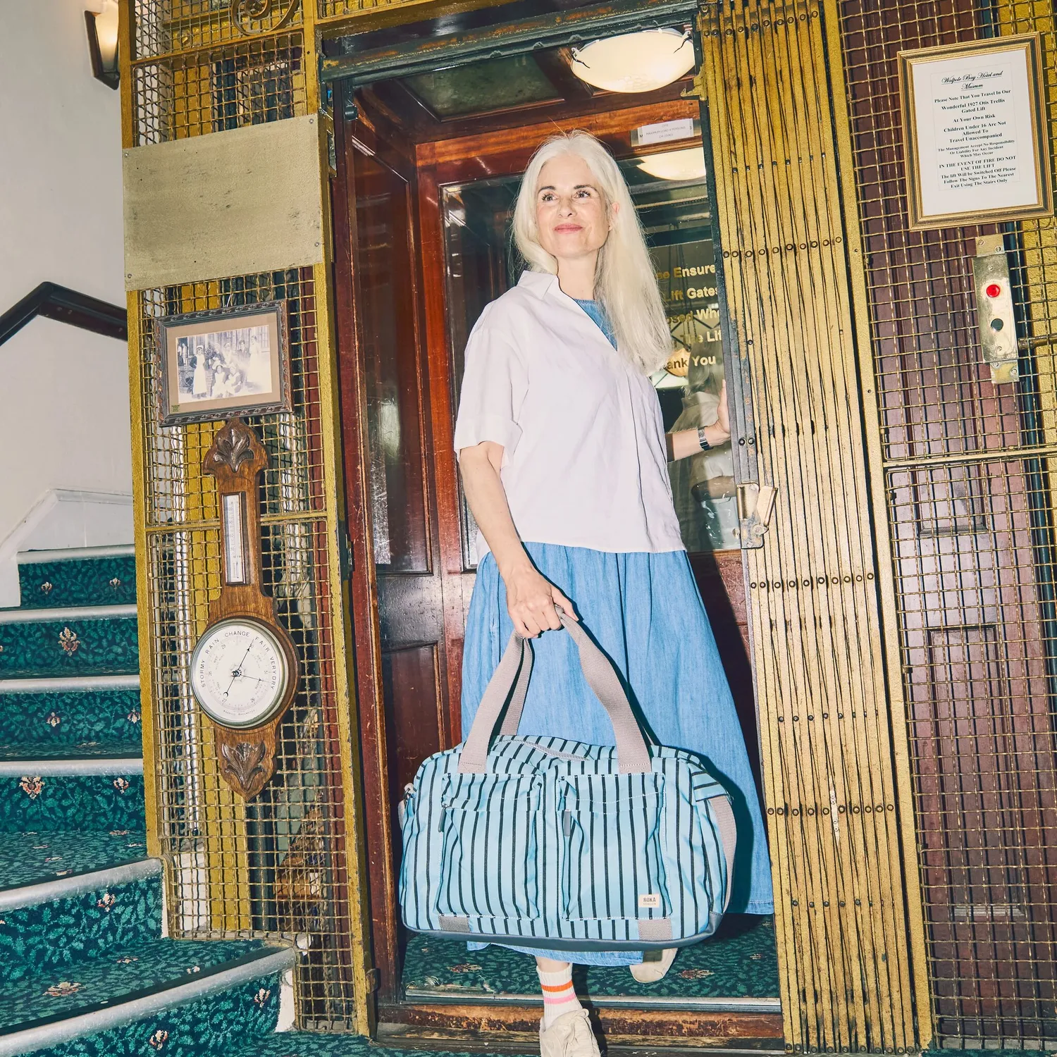 Roka London Gatwick duffel taske Blue Stripe med laptoprum