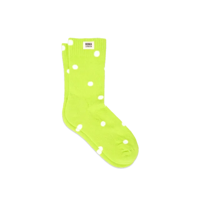 Roka London Wimbledon strømper lime dot UK 3-8 bomuld