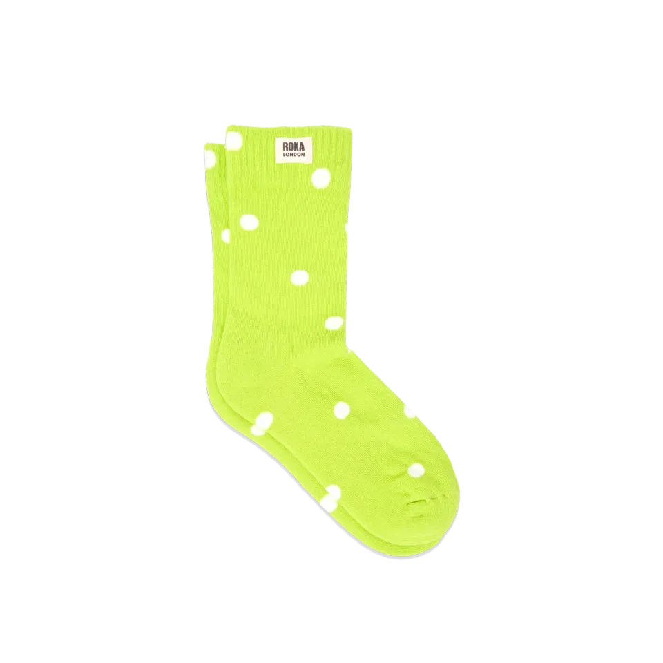 Roka London Wimbledon strømper lime dot UK 3-8 bomuld