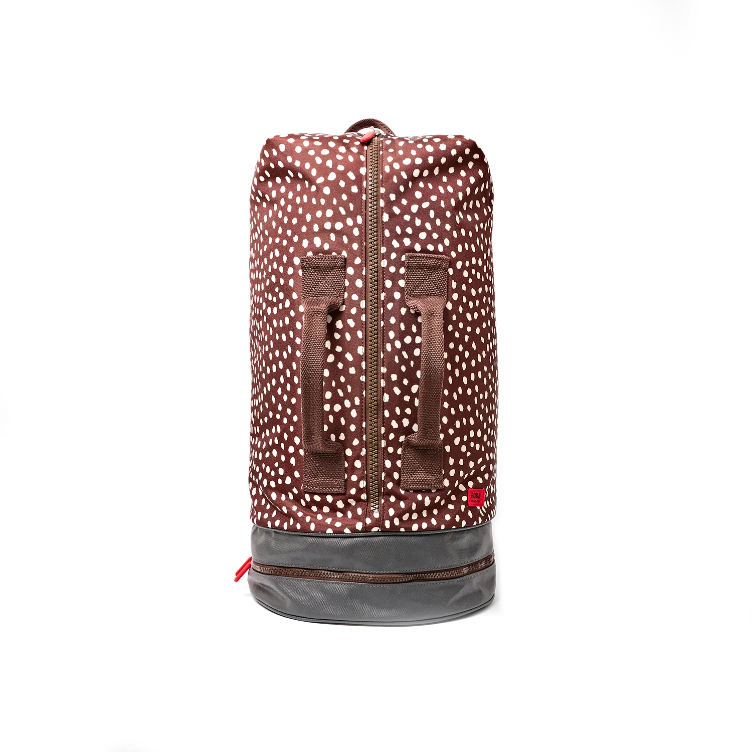 Roka London Heathrow duffelbag rygsæk large brun prik 50L