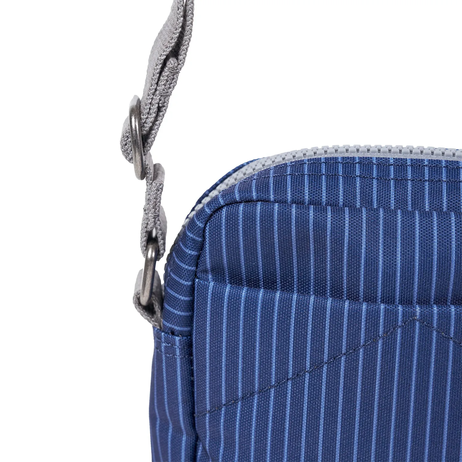 Roka London Bond crossbody dark denim pin stripe small