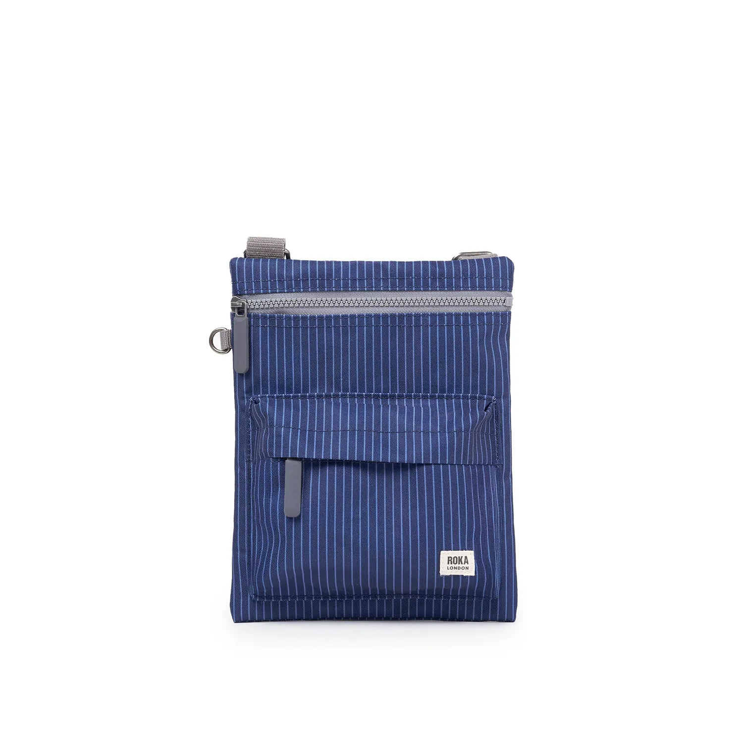 Roka London Chelsea B crossbody Medium dark denim pinstripe