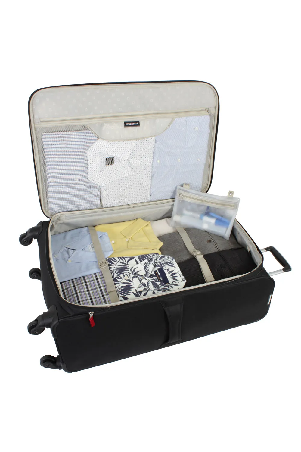 SwissGear 7291 Large Checked Spinner kuffert sort udvidelig
