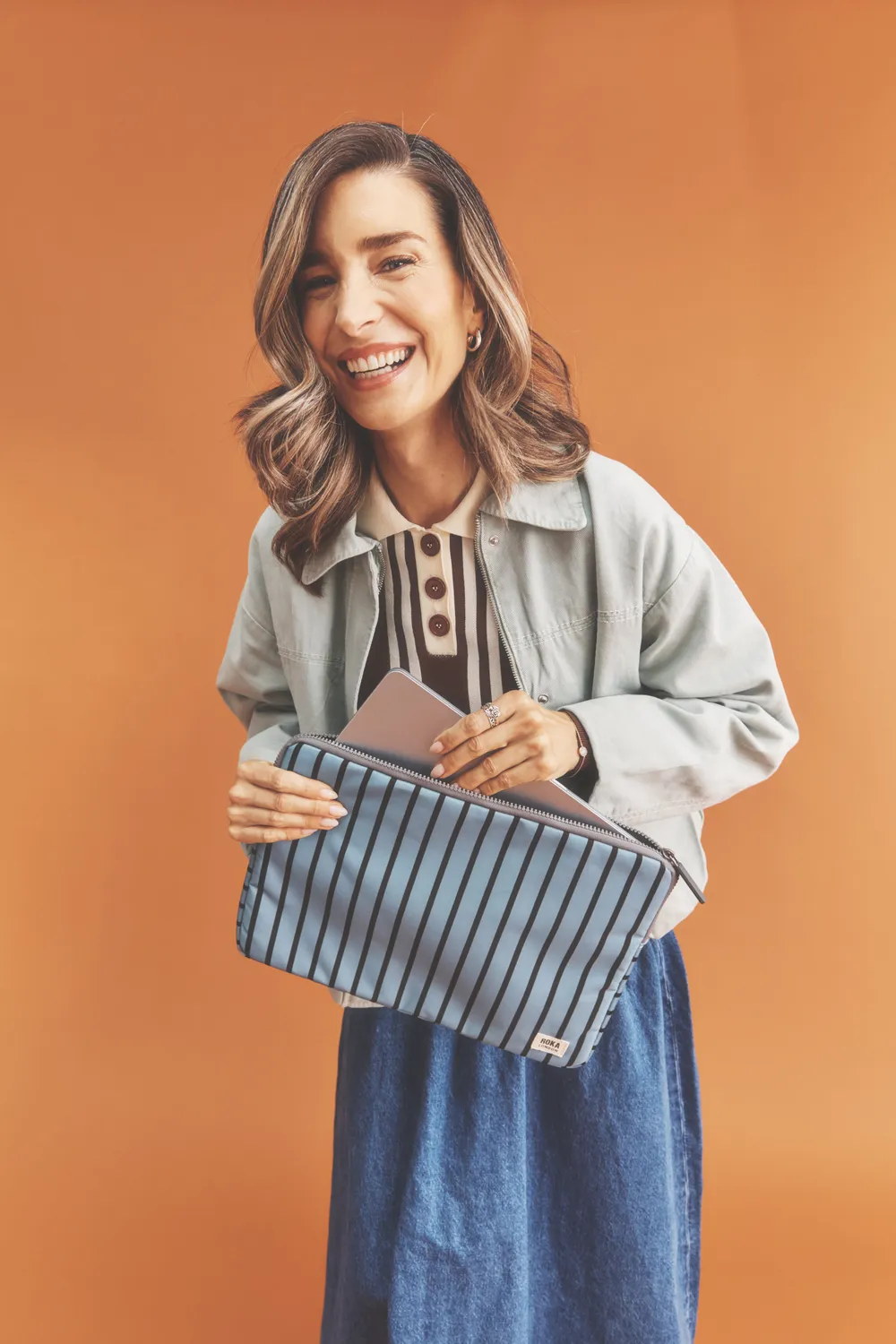 Roka London Brick Lane laptop sleeve 14" Blue Stripe