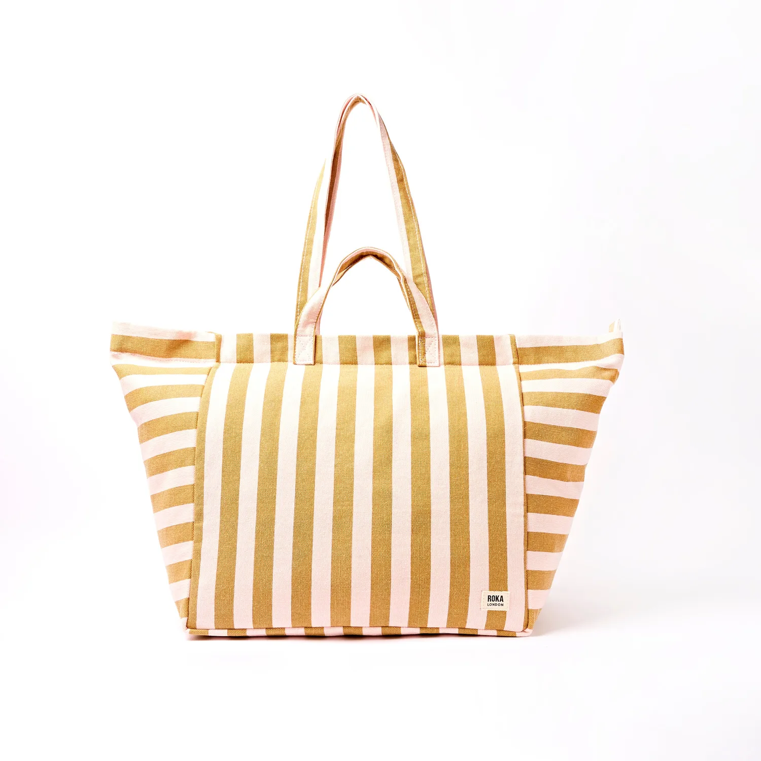 Roka London Marylebone Rose Gold Stripe totebag large 43 liter bomuld