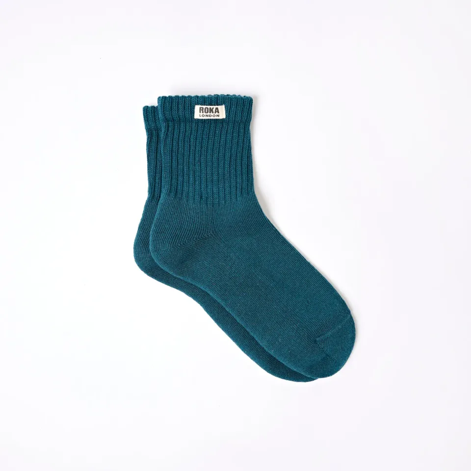 Roka London Windsor strømper teal økologisk bomuld