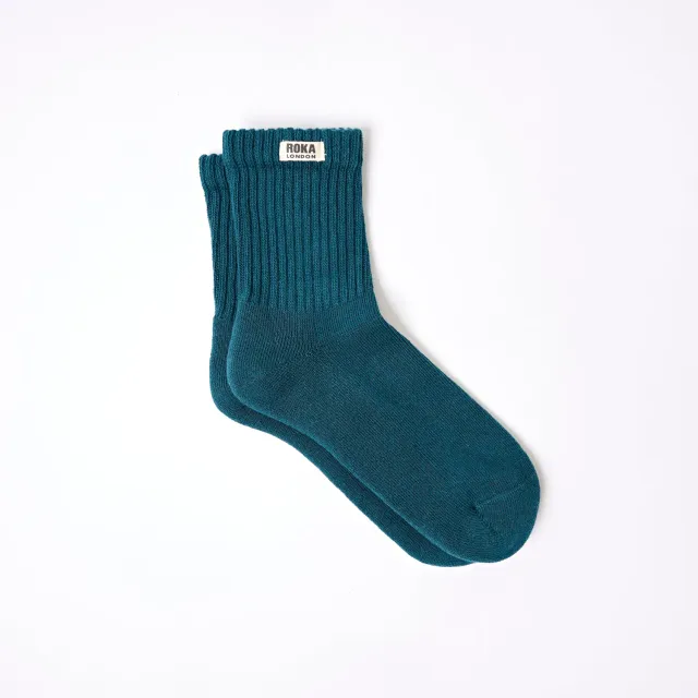Roka London Windsor strømper herre teal økologisk bomuld