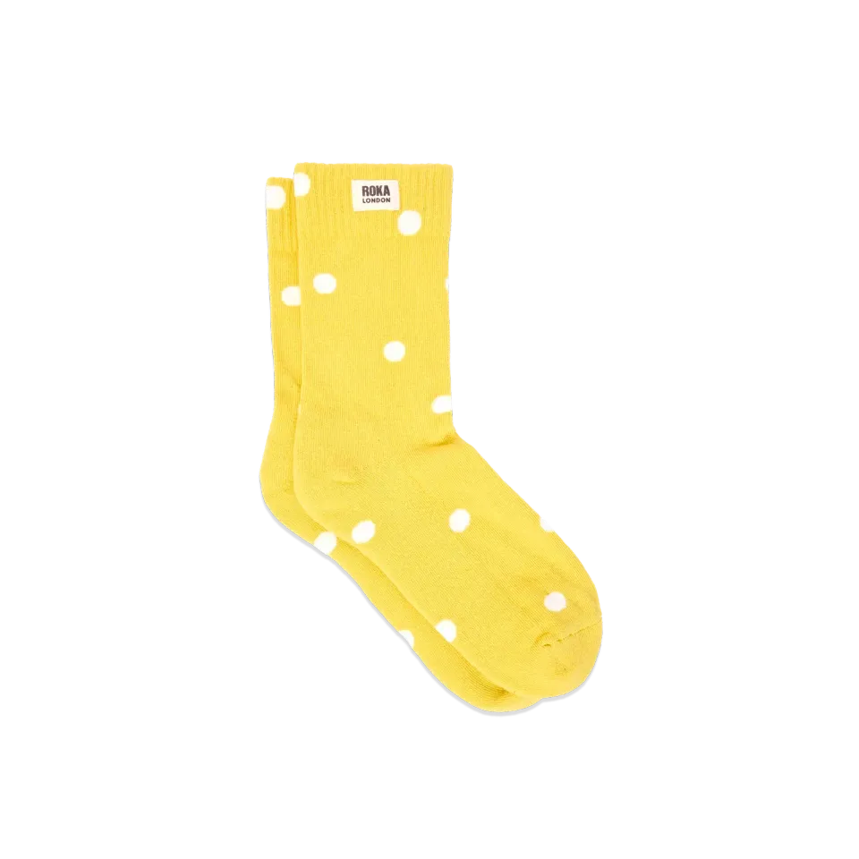 Roka London Wimbledon strømper summer yellow dot bomuld