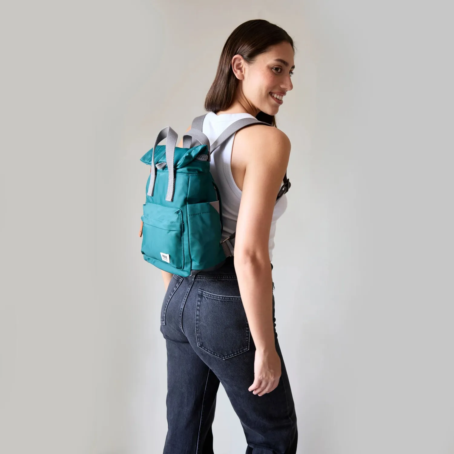 Roka London Canfield rygsæk teal nylon vandafvisende large