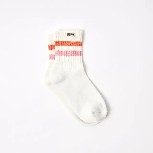 Roka London Windsor Stripe strømper Mandarin lyserød