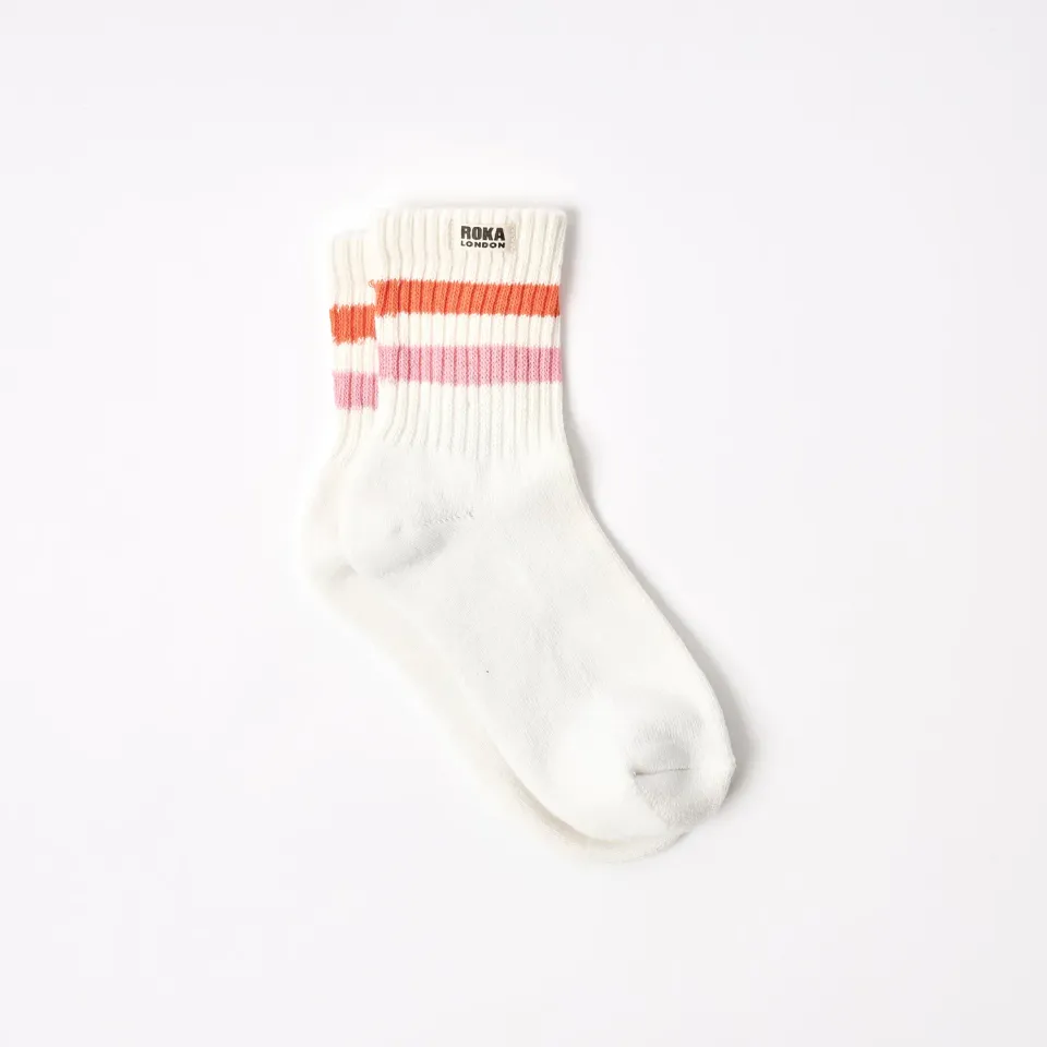 Roka London Windsor Stripe strømper Mandarin lyserød