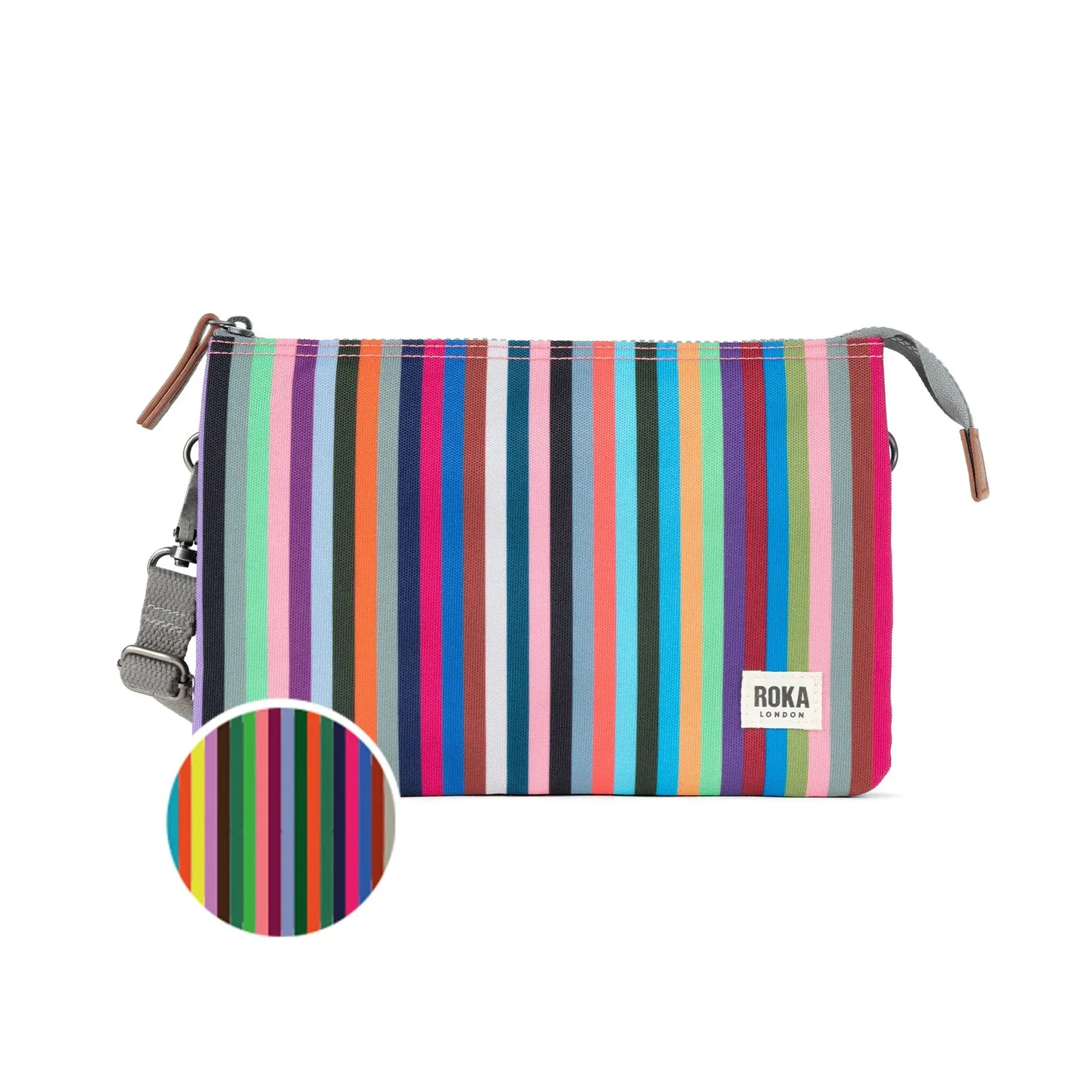 Roka London Carnaby XL crossbody taske Multi Stripe pung