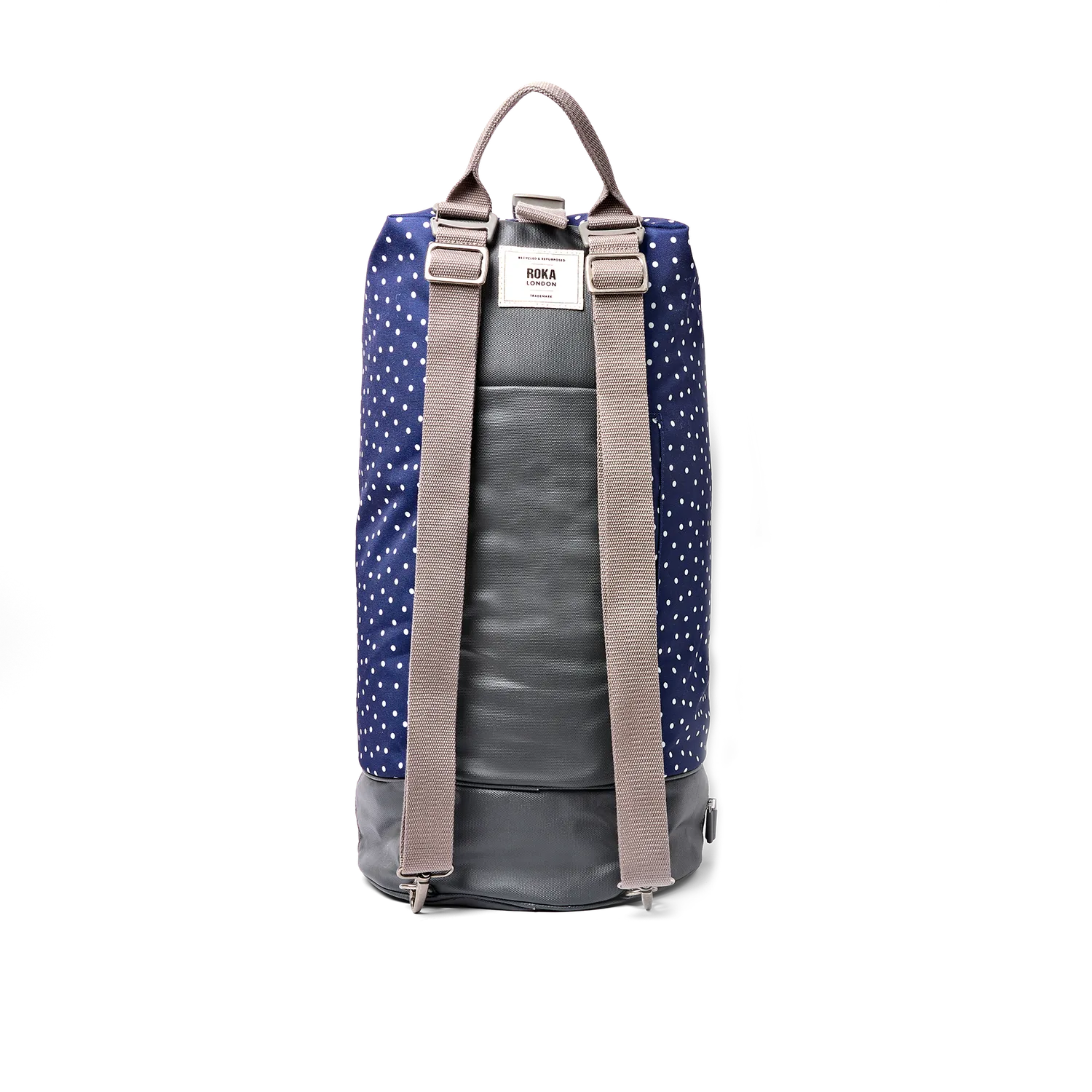 Roka London Heathrow duffelbag Navy Polka Dot Large skorum
