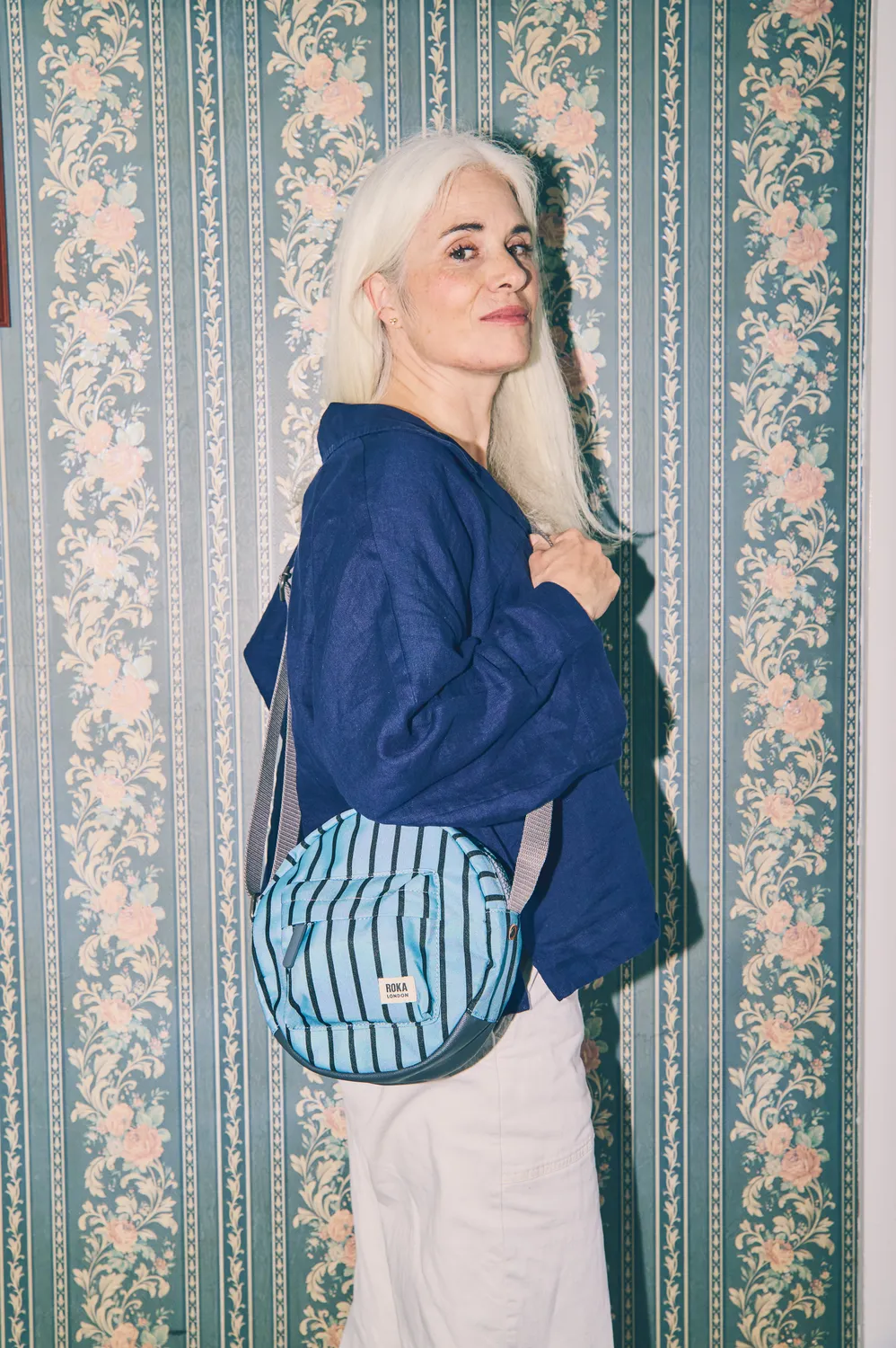 Roka London Paddington crossbody taske Blue Stripe Small