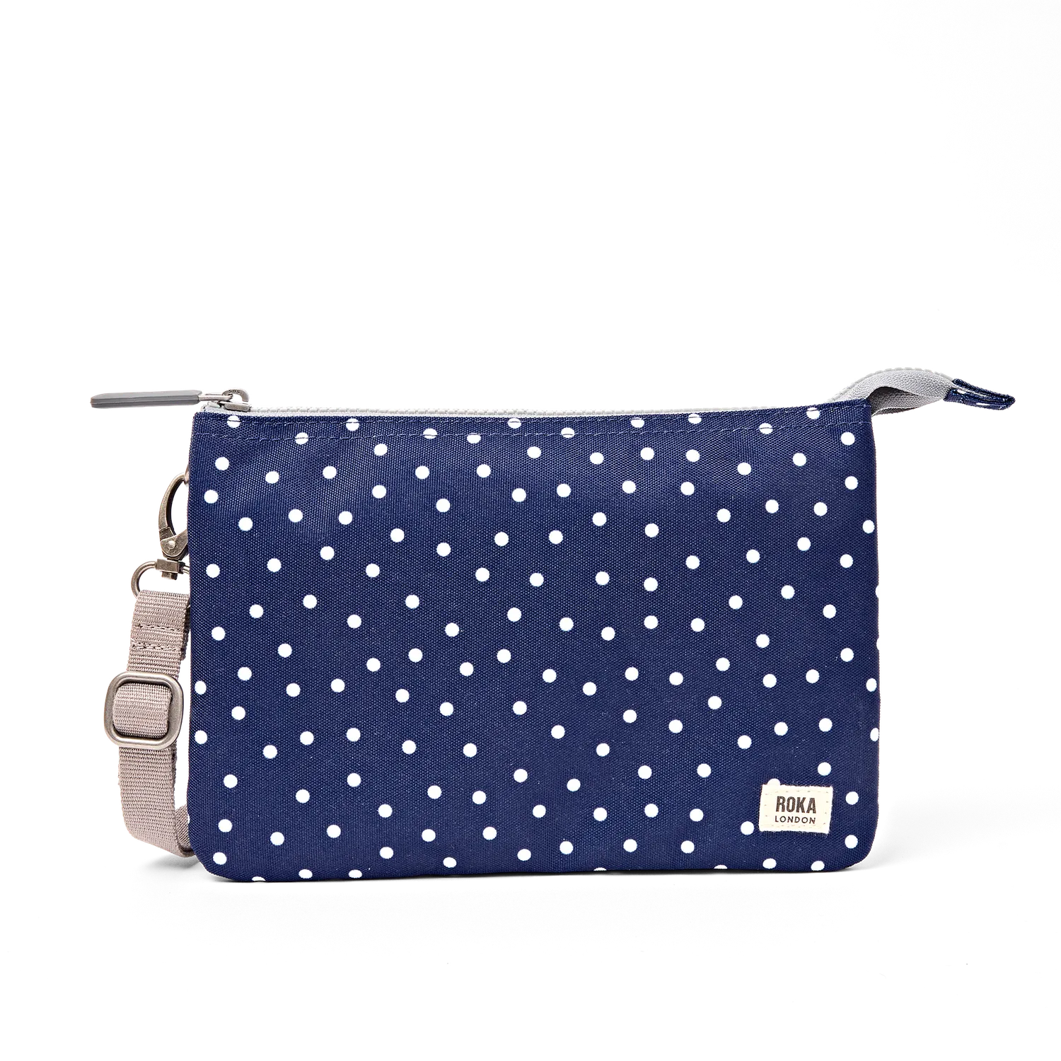 Roka London Carnaby crossbody taske XL Navy Polka Dot
