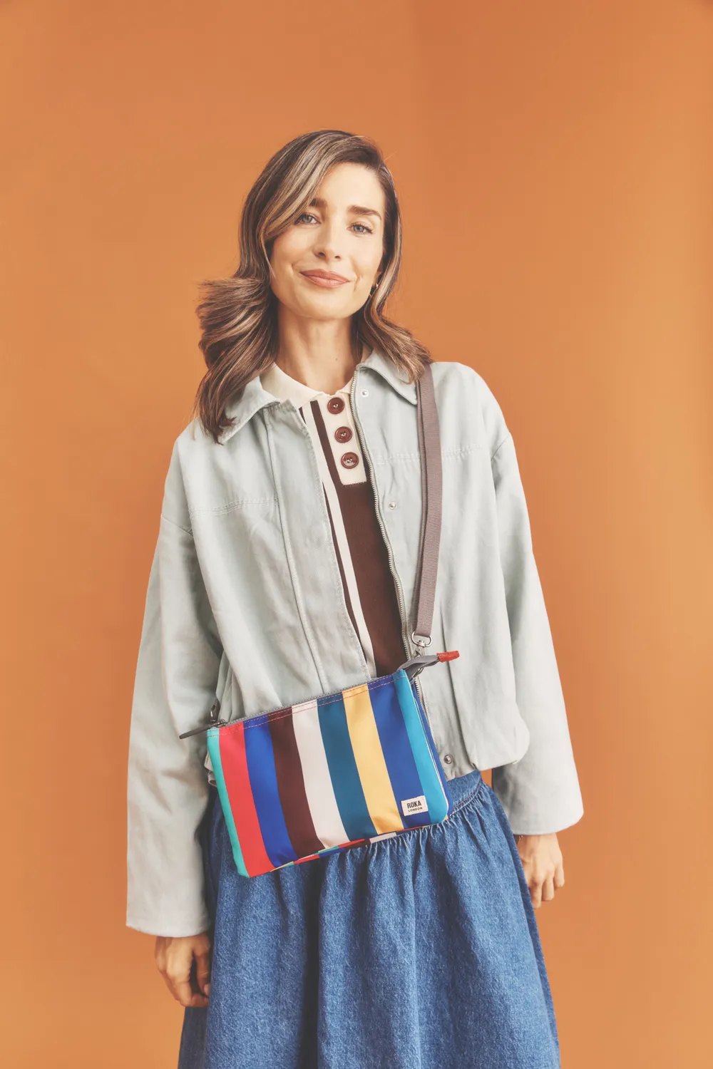 Roka London Carnaby crossbody taske XL Multi Stripe pungtaske