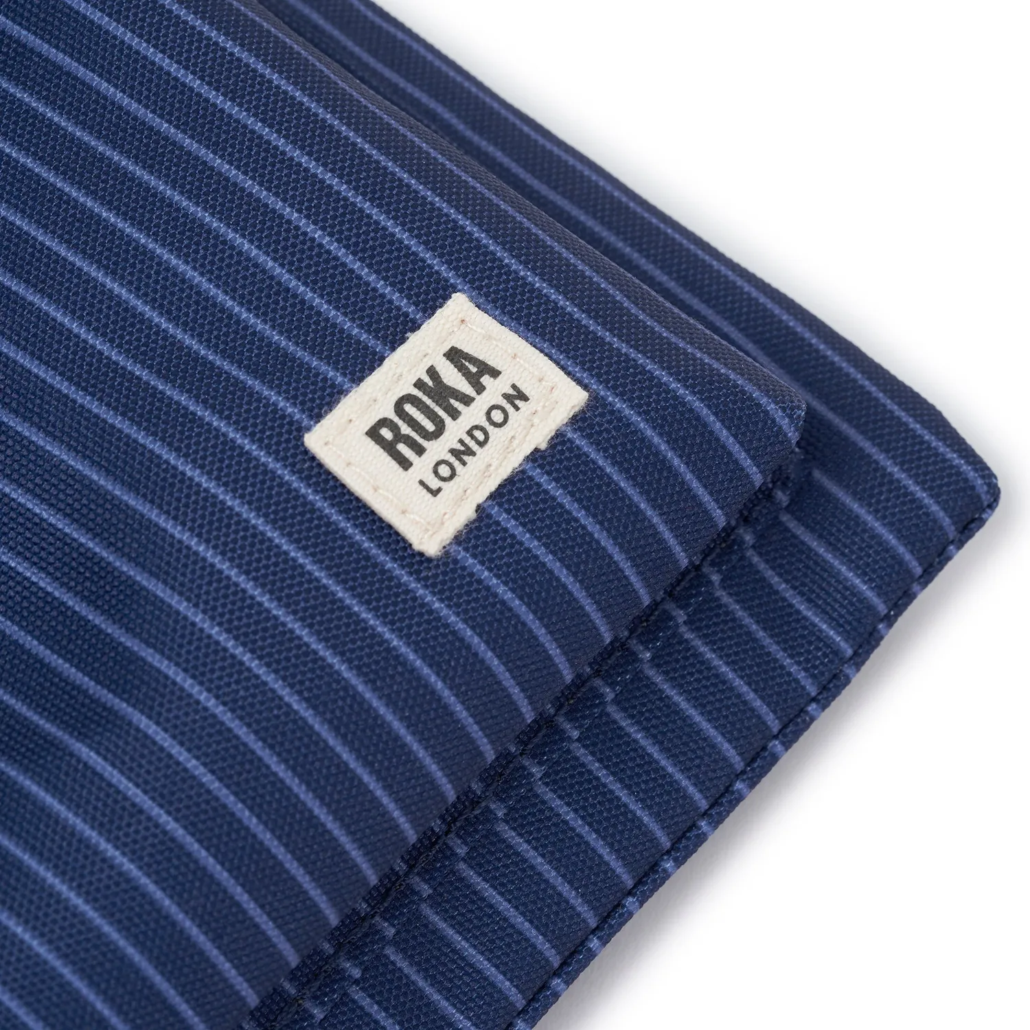 Roka London Chelsea B crossbody Medium dark denim pinstripe