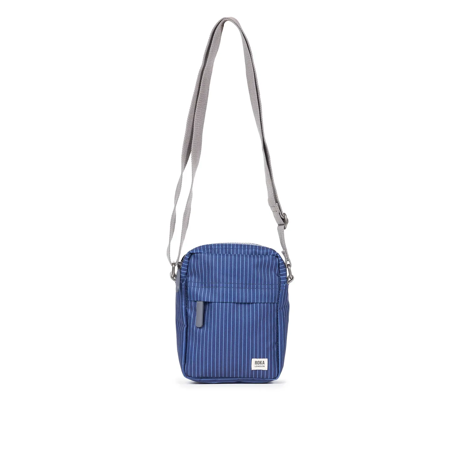 Roka London Bond crossbody dark denim pin stripe small