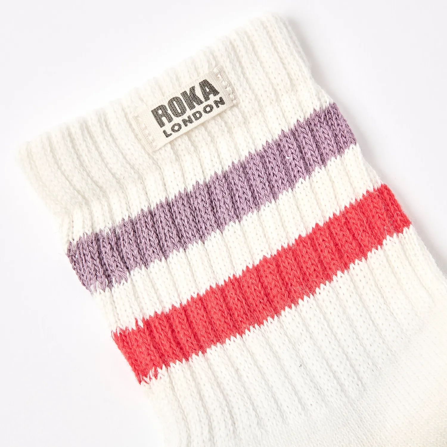 Roka London Windsor Stripe Crew strømper flint/rød økologisk bomuld
