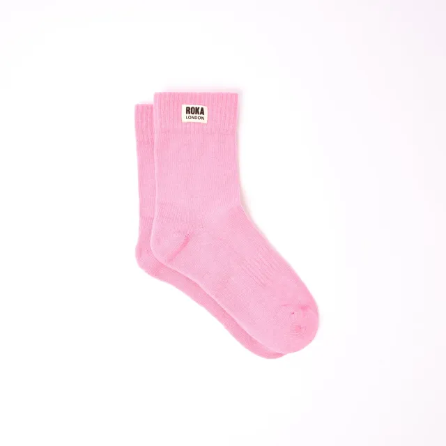Roka London Wimbledon crew strømper Pink Carnation økologisk bomuld