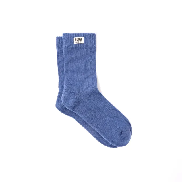 Roka London Wimbledon crew strømper coastal blue økologisk bomuld